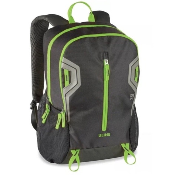 ULINE Daypack Backpack Black w/Neon Green 25L Capacity Camping Hiking School - Picture 1 of 4